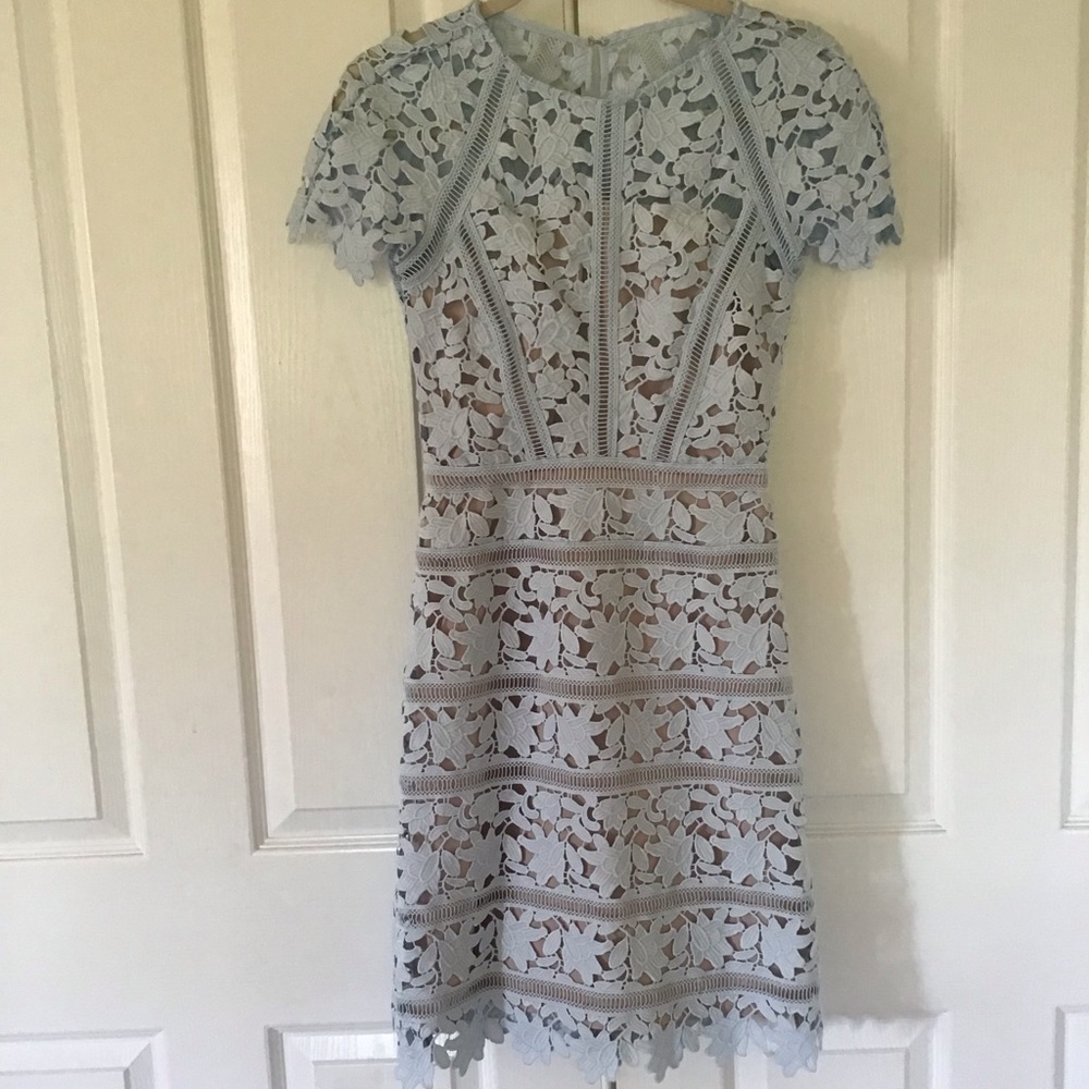 Reiss Pale Blue Floral Lace Dress 2 - Picture 3 of 8